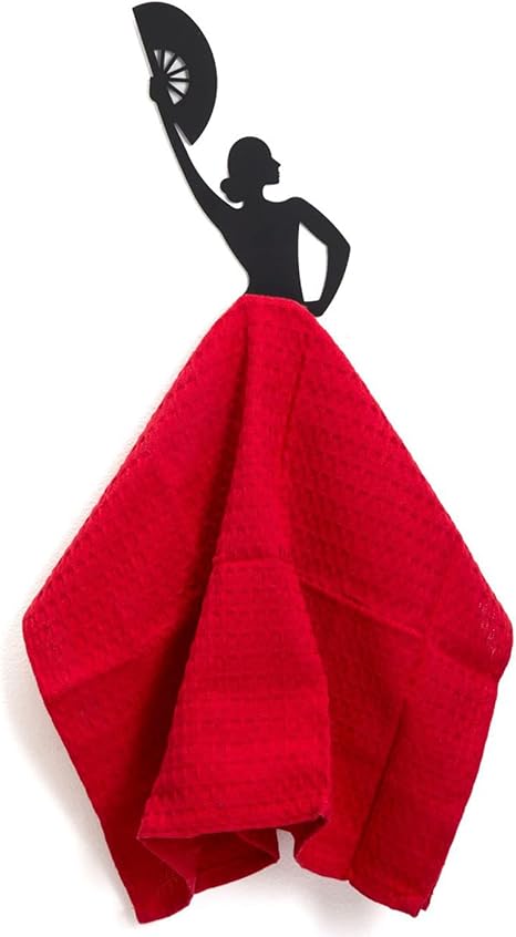 Black Towel Hook Flamenco Dancer - Decorative Wall Hook Towel Hanger for Bathroom or Kitchen - Heavy Duty Wall Mounted Space Saver with Adhesive - ...