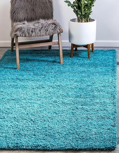 Image of Solid Fluffy Rugs and Carpet for Hall and Drawing Room 5x7 Feet Turquoise Color
