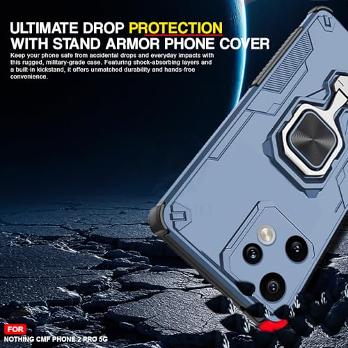 Image of AESTMO Armor Back Cover for Nothing CMF Phone 2 Pro 5G | Ring Holder & Kickstand & Camera Protection in-Built | 360 Degree Protection Back Case Cover (Blue)