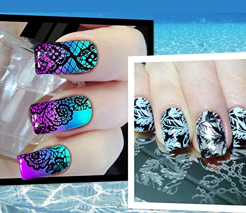PrettyDiva Nail Stamping Polish - 4 Bottles Nail Art Lacquer Polish Green Red Black White Nail Plate Polish Varnish and Free Fast Drying Top Coat for Manicure Printing - Thumbnail 2