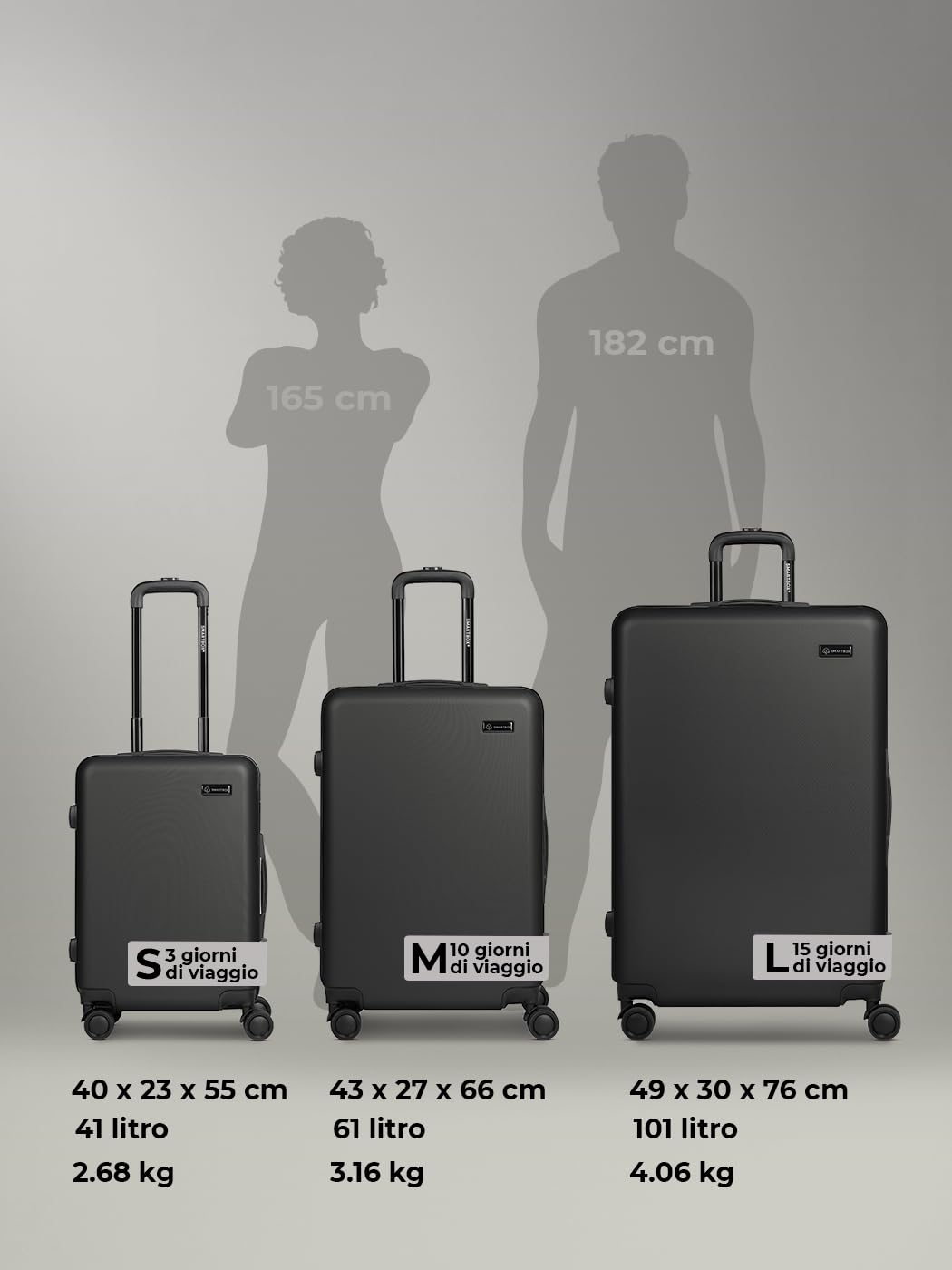 SMARTBOX Twarda walizka Edition 05 ABS 4 podwójne rolki, czarny, L, Klasyczny | Edycja 05, 6 kolorów, 3 rozmiary i zestaw 3 sztuk, twarda obudowa ABS, zamek szyfrowy