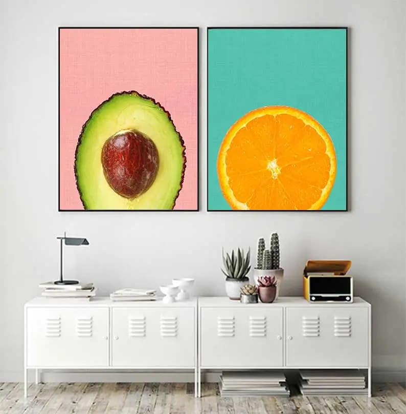 Cuadros abstractos de kiwi y aguacate en lienzo minimalista nórdico de 60x70cm para sala 3