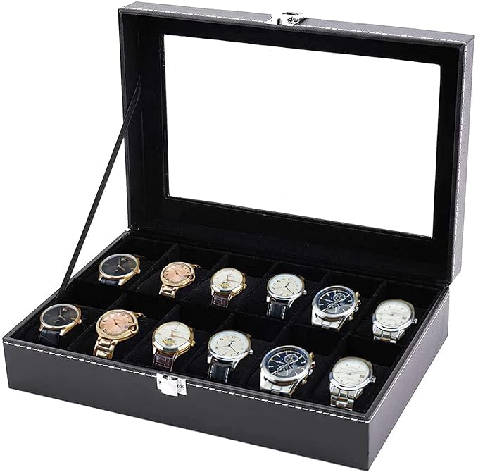 VIPREKHO Watch Box Organizer Case with 12 slots of Watches in Display Holder Watch Storage Box Transparent Glass Watch Case Organiser for Men and Women - Travel Friendly Box for Gifts (B0CSW4CG36) Amazon Price History, Amazon Price Tracker