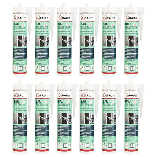 12x dubaust BAS24 Bausilikon Fenstersilikon Neutralsilikon Innen/Aussenbereich witterungsbeständig hochelastisch 310ml Kartusche (transparent)