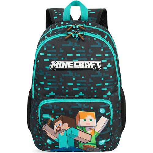 Get Trend Minecraft Sac a Dos Garcon, Fermeture Eclair et Bandoulière Réglable Cartable, Gaming Merchandise, Cadeau Garcon (Bleu/Multi Minecraft)