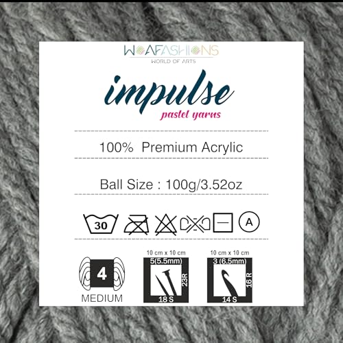 Image of WOAFashions Impulse Hand Knitting & Crochet Yarn, Premium Acrylic, 4 : Medium (Grey) (3x100gms / 3.5oz / 200mtr / 218yds)