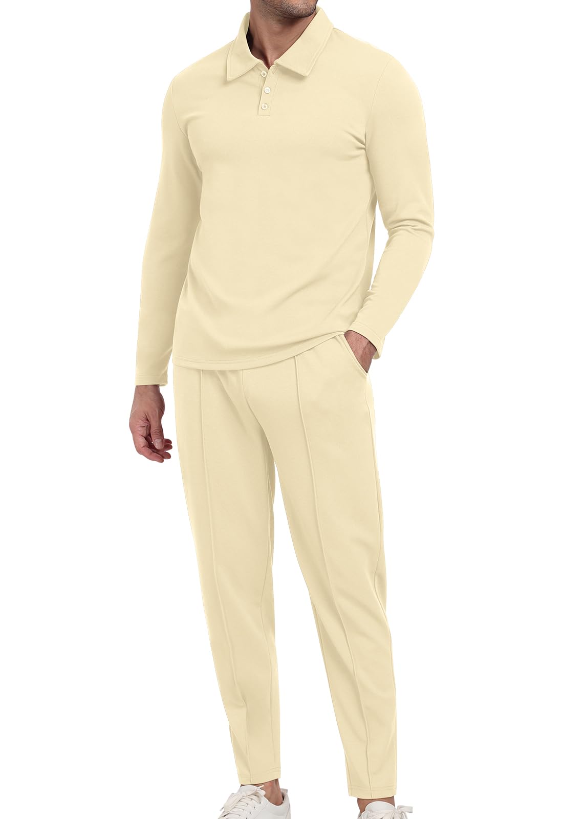 KUYIGO 2-delige outfit voor heren met lange joggingbroek en sweatshirt met lange mouwen en ronde hals, wafel, casual, loungewear S-XXL, wijnrood, M