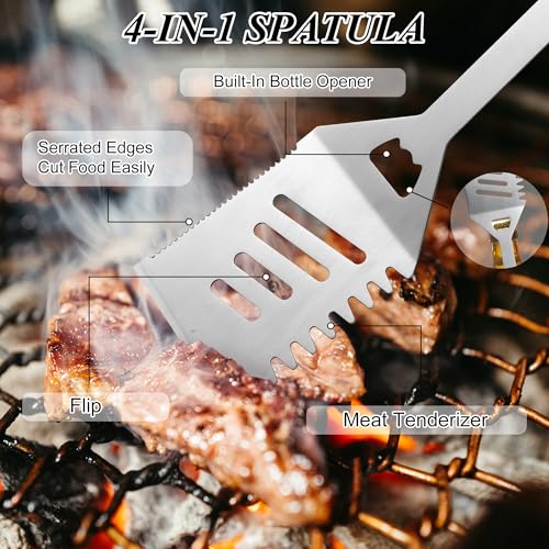 Griddle Accessories Kit - Heavy Duty Grill Tools Set, Grilling Accessories | Stainless Steel BBQ Set with Grill Tongs, Spatula, Fork, Brush and Gift-Box for Outdoor Barbecue, Home Grill (4PCS) - Image 6
