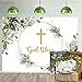Greenery God Bless Backdrop First Holy Communion Baptism Backdrop 7x5ft Green and Gold Eucalyptus Green Leaves Baby Shower Party Decor Background (7X5FT(210x150cm))