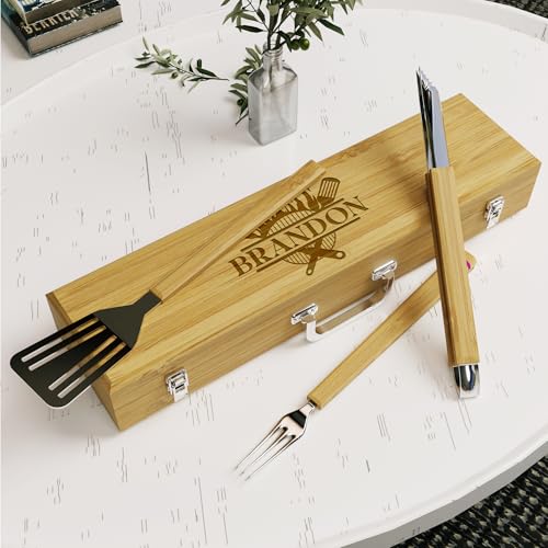 Set de Parrilla Personalizado The Flame 3 Utensilios y Caja Bamboo miniatura 5