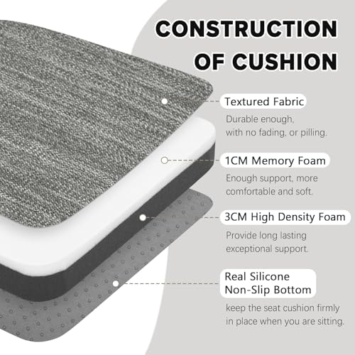 Image of baibu Set of 4 Memory Foam Dual-Layer Design Metal Dining Chair Pads Bar Stool Cushion with Ties for Metal Chairs or Bar Stools - 4 Cushions Only (Grey, 14x14x1.5in)