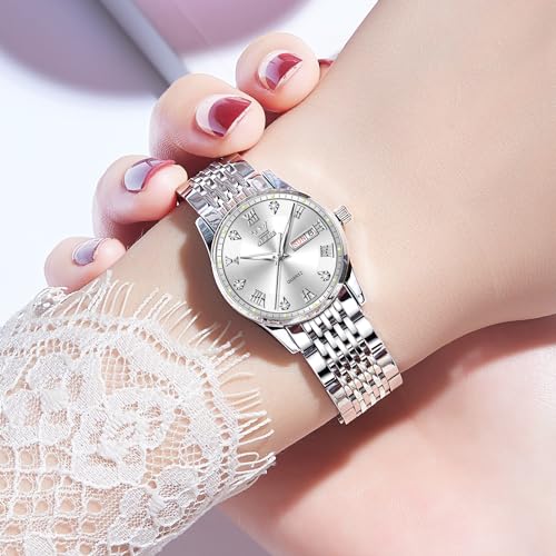 Image of OLEVS Luxury Ladies Watches,Women's Watch with Day and Date,Female Watch for Small Wrist,Gold Stainless Steel Watches for Women,Easy Read Ladies Wrist Watches Waterproof（Adjustable Strap