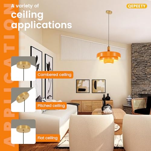 Image of 2-Pack Orange Pendant Lights, Mid Century Modern Metal & Wood Hanging Lamps, Adjustable 59 inch Cord, E26 Base for Kitchen Island Dining Room Entryway