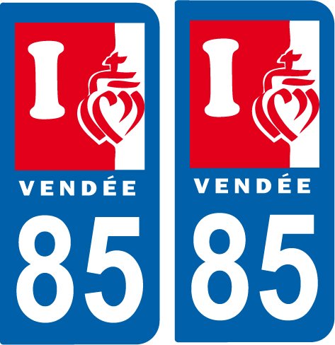 SAFIRMES 2 Stickers Autocollant Style Plaque Immatriculation département 85 Vendee I Love