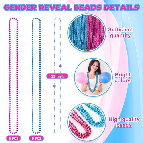 Image of Gender Reveal Beads Decorations, 12PCS Pink Blue Gender Reveal Necklaces, 33 inch Round Beads Necklace Baby Gender Reveal Ideas, unisex adult Gender Reveal Party Accessories Sets Celebrations Decorations