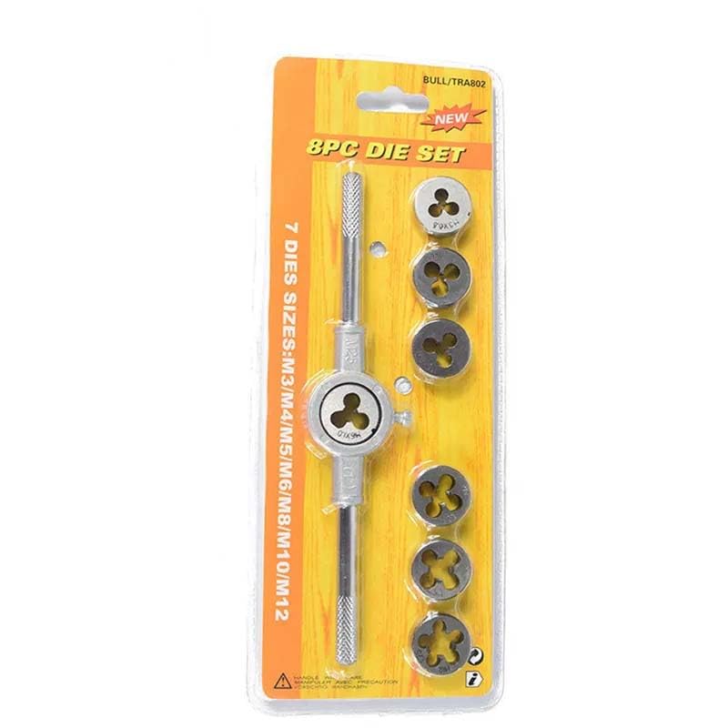A AND S TOOLS® 8Pcs/set Die Wrench Kit HSS Metric Screw Die M3/M4/M5/M6/M8/M10/M12 Circular Threading Die Hand Tools Kit with Wrench-image-47