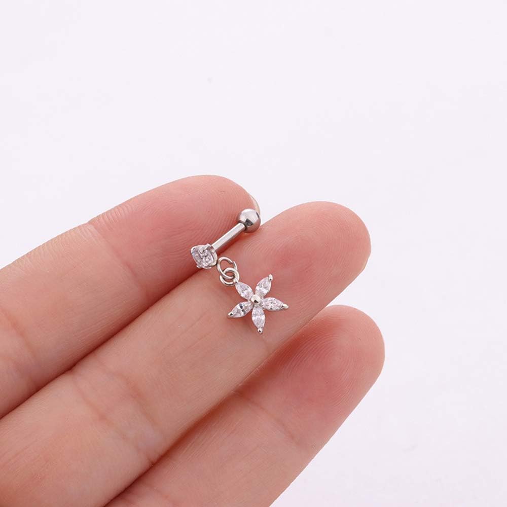Tiny Dangle Heart Cross Flower 20g Ear Cartilage Helix Surgical Stainless Steel Cubic Zirconia Studs Earrings Screw Backs Ear Tragus Auricle Nose Lip Piercing Jewelry Set Gifts Bff Birthday - Image 2