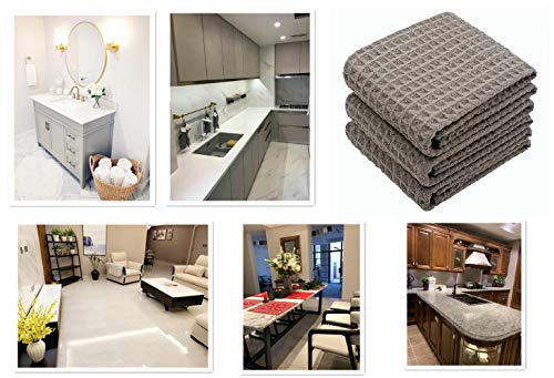 Verasong Waffle Weave Kitchen Towels Thick Microfiber Dish Drying Towels Absorbent Tea Towels Hand Towel Lint Free 16Inch X 24Inch 3 Pack Gray #TOP6