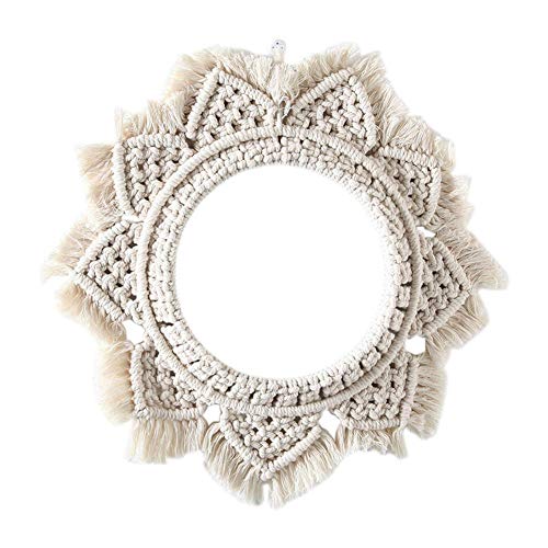 Cosy-TT Espejo de Pared Colgante con Franja de macramé, decoración de Arte de Espejo Redondo Boho para Sala de Estar, Dormitorio, Dormitorio de guardería para bebés, Caqui Oscuro
