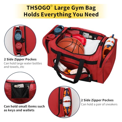 22 inch Gym Bag for Men - 55L Large Travel Duffle Bag Sports Equipment Bag with Multiple Zippered Pockets,Outdoor Workout Duffle Bag for Overnight Weekend - Red4