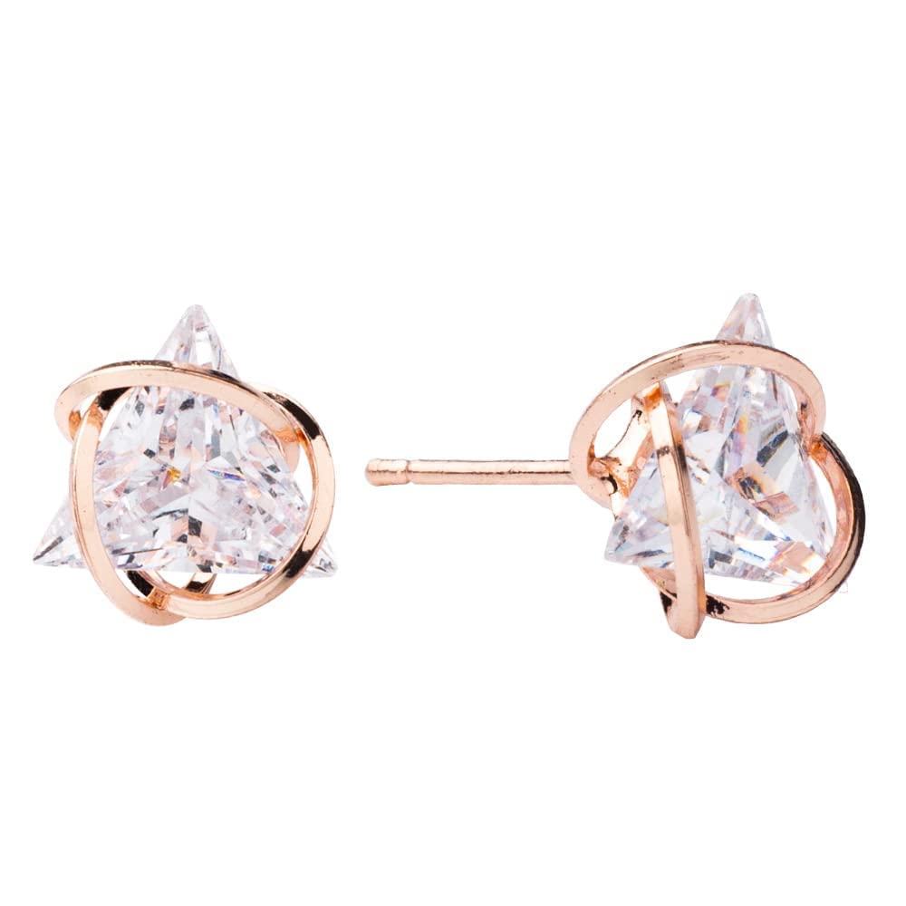 ENMOKI Triangle Cubic Zirconia Geometric Gold Stud Earrings for Womens