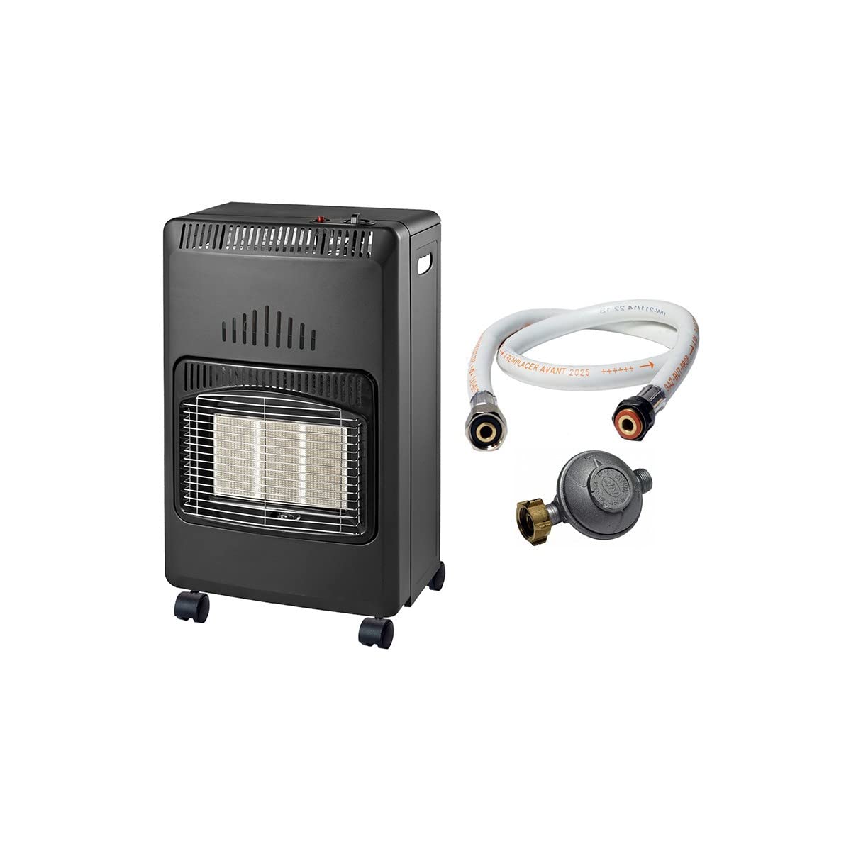 NIKLAS - Chauffage à gaz 4200W prêt à l'emploi Livré avec Tuyau et détendeur - Pliable - 3 puissances de Chauffe - Jusqu'à 40m2- Brûleur céramique Infrarouge