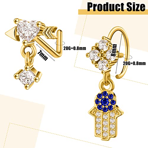 Junkin 18 Pcs 20g Nose Rings Dangle for Women Nose Piercings L Shaped Stud Hoop Cute Star Heart Round Jewelry Dangle Studs Rings for Mother Wife Friend Gifts(Gold)4