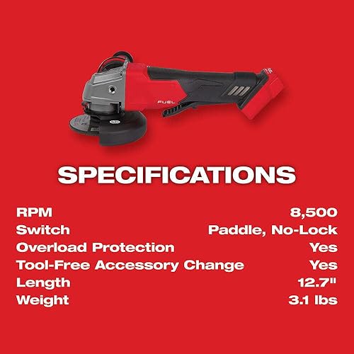 Miniatura 2 de 2880-20 para Milwaukee M18 FUEL 4-12 pulgadas5 pulgadas Amoladora angular Interruptor de paleta sin bloqueo 8500 PRM - (herramienta desnuda)