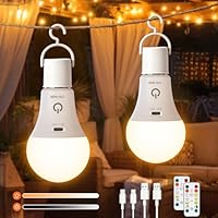 Ketom Lot de 2 Ampoules Rechargeables avec Télécommande, Ampoule Sans Fil E27, 3 Températures de Couleur, 7W Dimmable, Touch Control, Ampoule LED Rechargeable USB Avec Minuterie