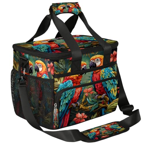 Colorful Parrot Insulated Picnic Backpack Lunch Box for Women Men Picnic Basket Tote Lunch Bag Picnic Bag Portable Lunch Bags for Picnic, Beach, Work, Trip,Office, Camp Parrot Palm Leaves