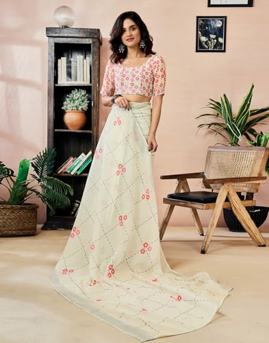 Image of SIRIL Women's Printed Cotton Linen One Minute Ready to Wear Saree With Unstitched Blouse Piece