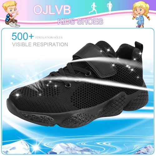 OJLVB Sneakers for Girls and Boys, Kids Running Tennis Shoes, Gym Trail Track Athletic Walking Shoe Black 133