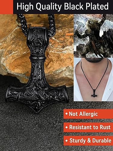 FaithHeart Viking Thor's Hammer Talisman Necklace for Men, Vintage Norse Mjolnir Amulet Pendant with Sturdy Wheat Chain, Stainless Steel Jewelry (Gift Box)4