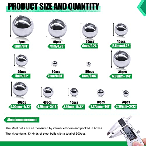 Image of KNLN /600PCS 12 Size Bicycle Bearing Balls Stainless Steel Precision Steel Balls Stainless Steel Assorted Loose Kit 1mm,2mm,5mm,5.5mm,6mm,7mm,8mm,1 /4 inch 7 /32 inch 3 /16 inch 5 /32 inch 1 /8 inch 3 /32 inch N-036-600PCS