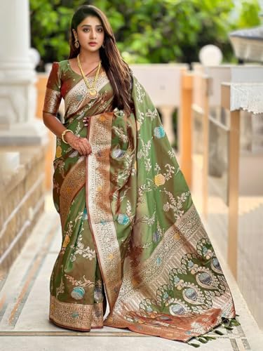 Image of SWORNOF Women's Pure Silk Saree With Blouse Piece