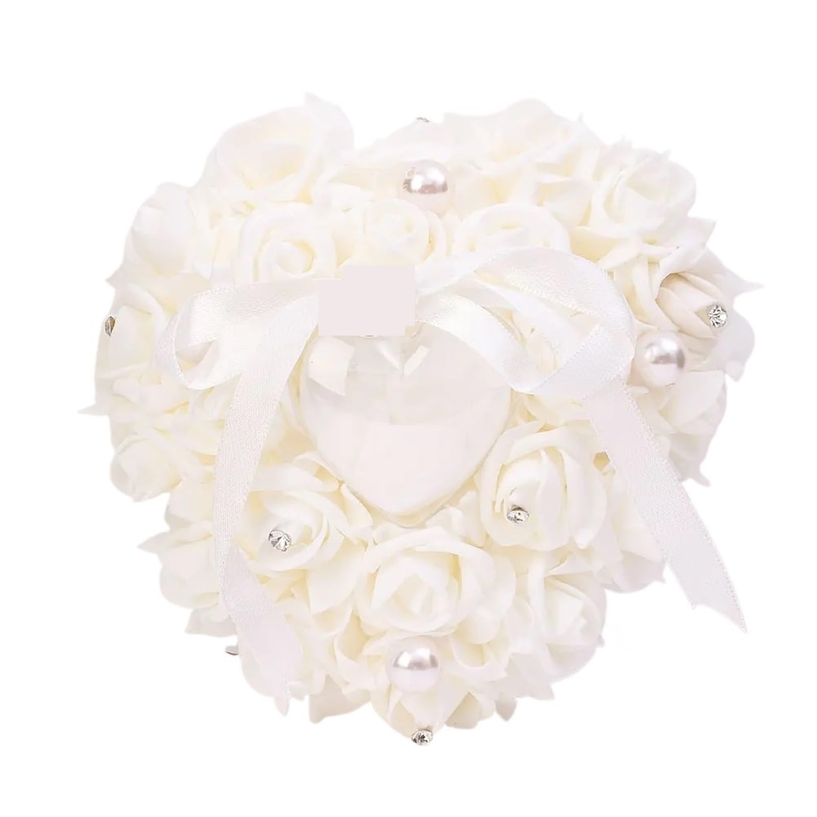 Cuscino for fedi nuziali romantico in raso con cristalli a forma di cuore for fidanzamento, proposta matrimonio, decorazione per cerimonia di matrimonio