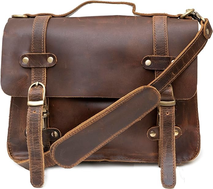 Shades N Stitches Rustic Vintage Buffalo Leather Laptop Messenger Briefcase Satchel Bag for Men 11 Inch, Brown, Brown (B0CX5B8M68) Amazon Price History, Amazon Price Tracker