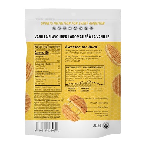 Image of Honey Stinger Organic Mini Vanilla Waffles,Energy Stroopwafel for Exercise,Endurance and Performance,Sports Nutrition for Home & Gym,Pre and Post Workout,1 Bag,5.3 Ounce,(Pack of 2)