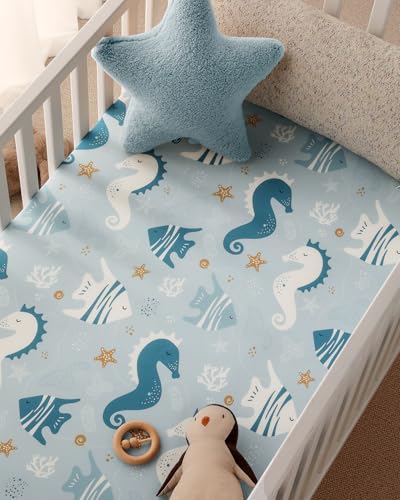 Yoofoss Baby Pack and Play Sheets 2 Pack for Boys and Girls - 38x26 Mini Crib Sheets Fitted Neutral Compatible with Graco Pack n Play Mattress,Ultra Soft Breathable Microfiber Underwater World