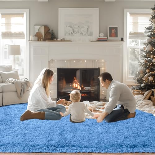 8x10 Area Rugs for Living Room, Blue Large Fluffy Rugs for Bedroom, Soft Carpet Shag Kids Room Rug, Non-Slip Fuzzy Rugs Indoor (Blue, 8ft x 10ft)