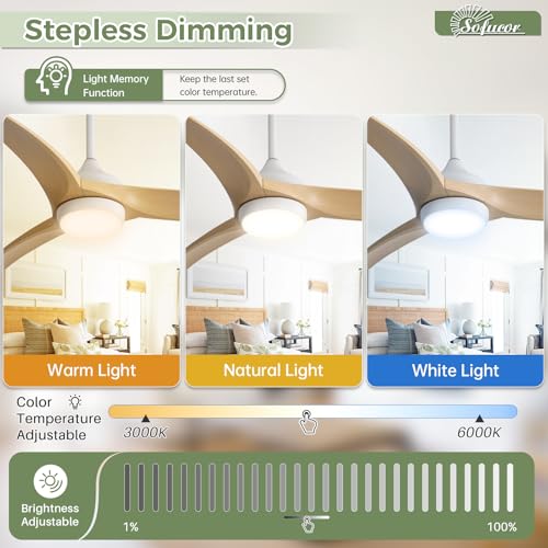Image of Sofucor 52 Inch Smart Modern Ceiling Fan with Light, 3 ABS Blades | Alexa /Google Assistant /APP /Remote Control, Reversible DC Motor, Timer, 6 Speeds, 3-CCT for Living Room Bedroom Patio