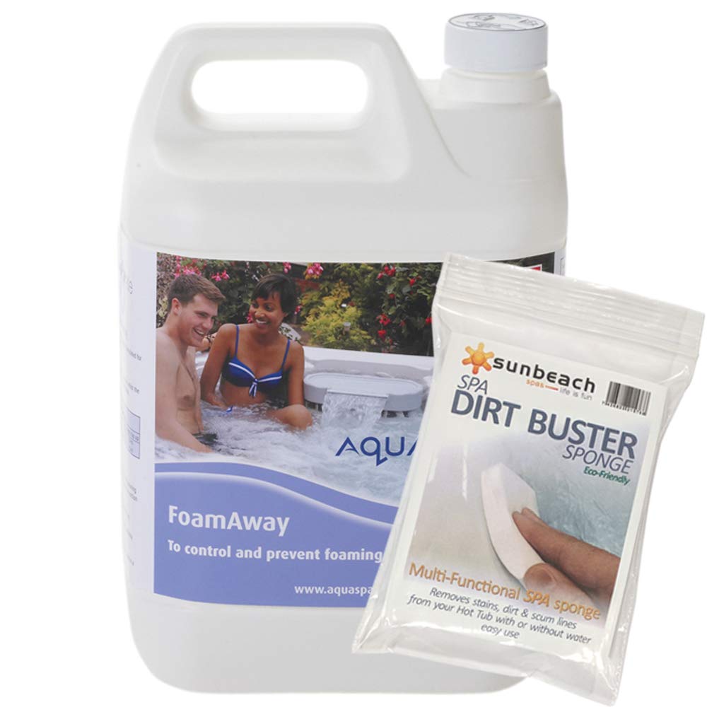 Aquasparkle 5L Foam Away Service Pack for Hot Tubs & Spa with FREE Sunbeach Dirt Buster Sponge