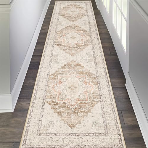 Pauwer Hallway Runner Rug 2x8, Long Washable Kitchen Rugs Runner, Farmhouse Vintage Medallion Area Rug Carpet, Soft Throw Rugs for Bedroom, Non Slip Floor Runner for Entryway Laundry