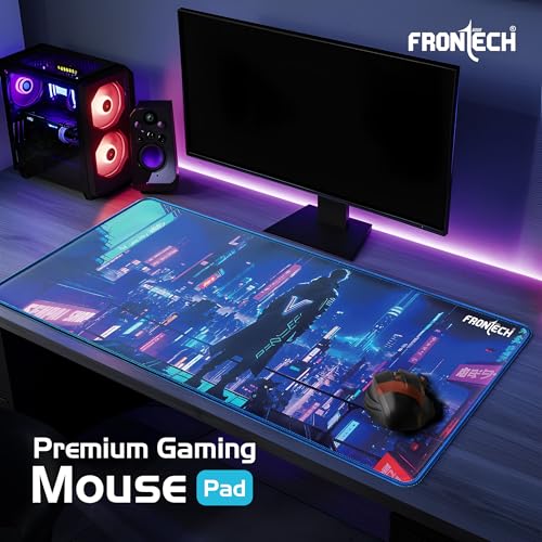 Image of Frontech Extended Gaming Mouse Pad (900 x 400 mm) - Premium Desk Mat with Anti-Slip Rubber Bas | Water-Resistant Surface | Stitched Edges & Ultra-Smooth Control for Gaming & Office (MSP-0058 Blue)