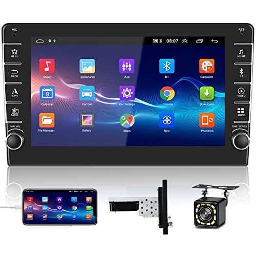 CAMECHO Android 10 Autoradio 1 Din / 2 Din avec Mains Libres Bluetooth, 8 Pouces écran Tactile Autoradio avec GPS | WiFi | Double USB | Lien Miroir | Commande au Volant + Caméra de recul