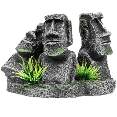 TOYANDONA Statue Moai en Résine pour Aquarium Poissons, Décorations Miniatures pour Aménagement Paysager et Vivier