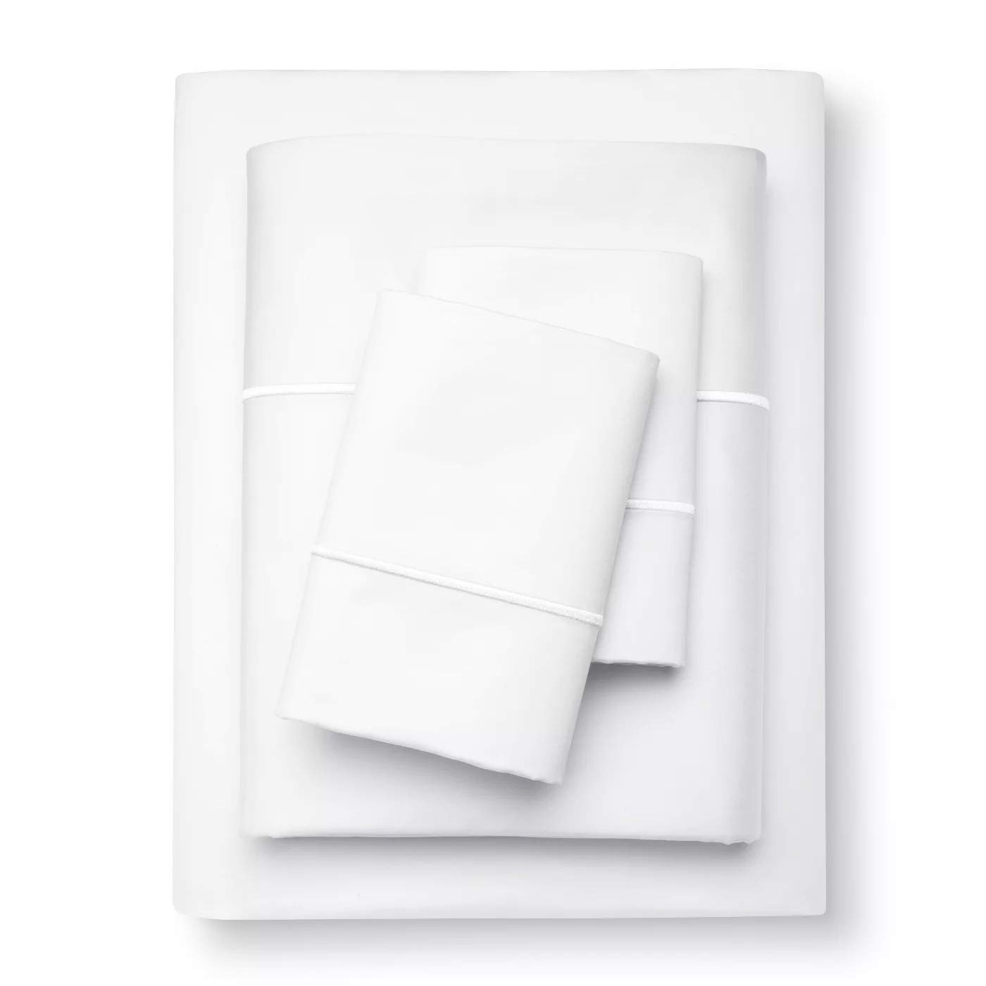 Casa PlatinoBed Sheet Set 600 Thread Count 100% Cotton King Sheets, Long Staple Combed Cotton Satin Weave 4 Piece Bedding Set with Pillowcases, Deep Pocket (King, White)