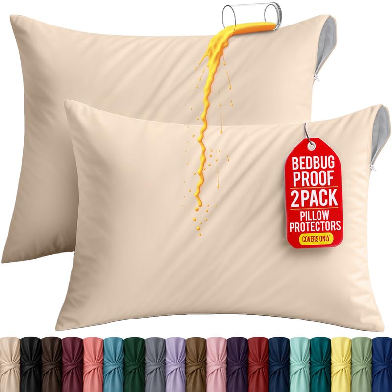 Set of 2 Pillow Protectors with Zipper Standard Size, Pillow Covers