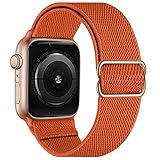 OXWALLEN XL Stretch Solo Loop Band Compatible with Apple Watch 9/8/7/6/5/4/3 SE 2/1 41mm 40mm 38mm, Adjustable Stretchy Elastic Nylon Braided Stretches Sport Strap for iWatch Women Men, Orange