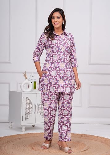 Image of Nevisha Style Printed Cotton Co-ord Set For Women's | Kurta With Pant Set For Women's | Cotton Co-ord Set For Women's